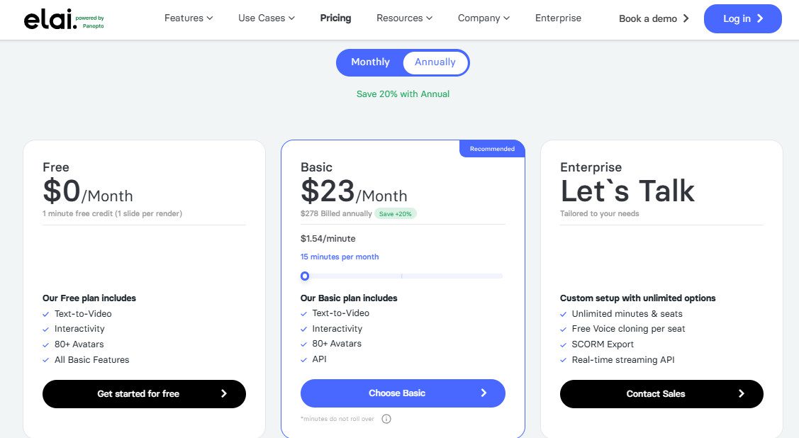 Elai Pricing Plans | Best Free AI Tools Price Guide
