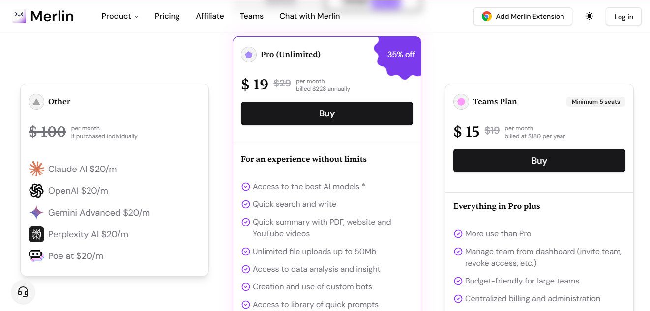 Merlin AI Pricing Plans | Best Free AI Tools Price Guide