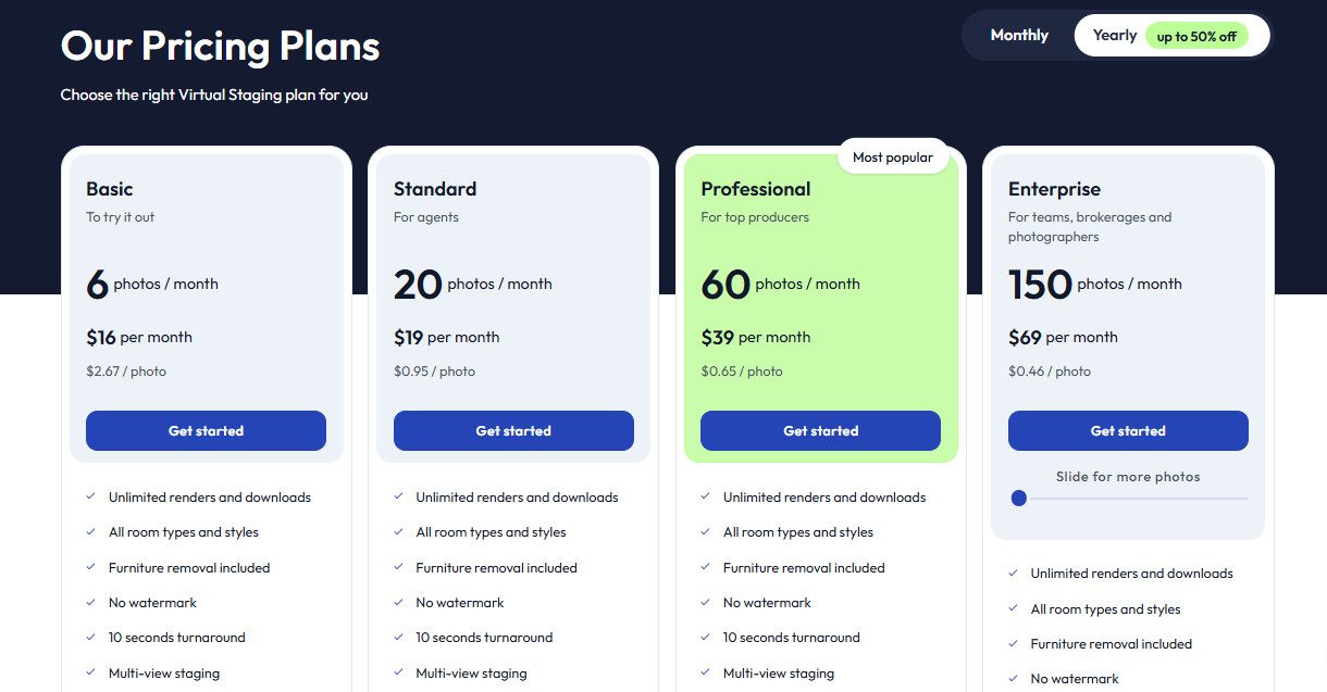 Virtual Staging AI Yearly Pricing Plans | Best Free AI Tools Price Guide