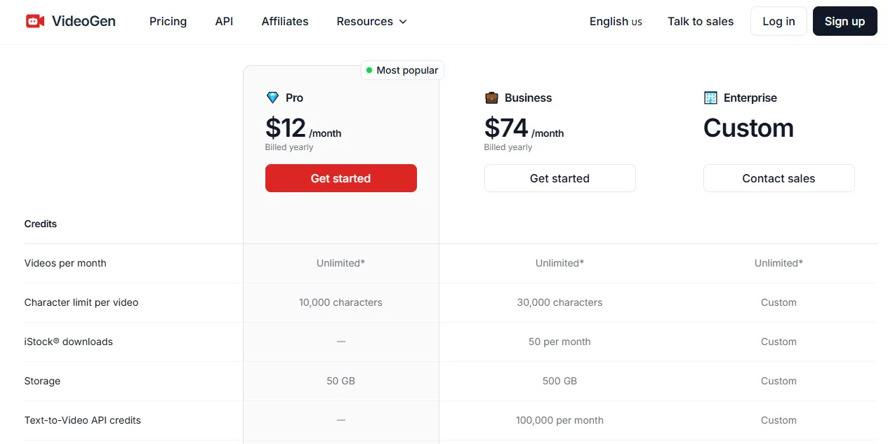 Videogen AI Pricing Plans | Best Free AI Tools Price Guide