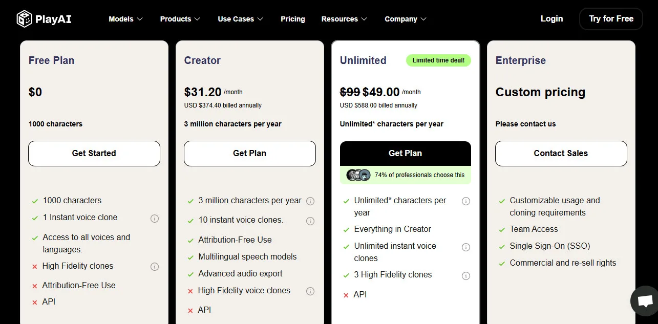 Play.ht AI Pricing Plans | Best Free AI Tools Price Guide