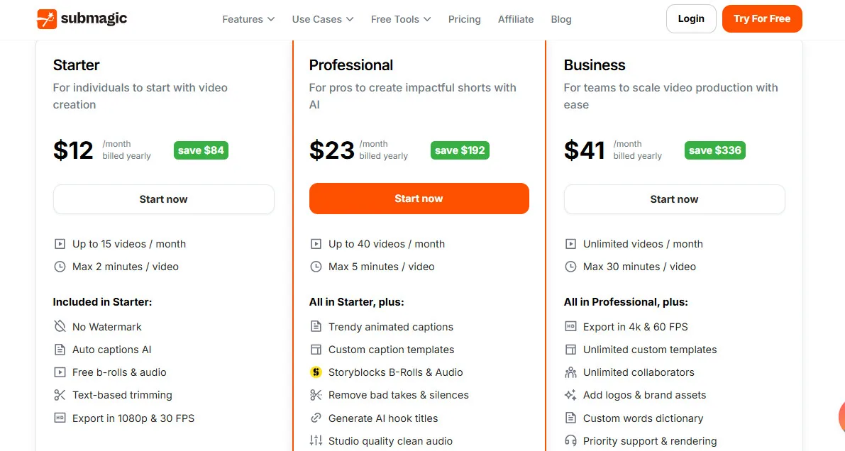 Submagic AI Pricing Plans | Best Free AI Tools Price Guide