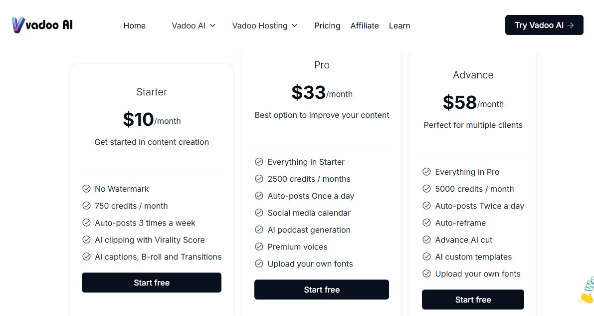 Vadoo AI Pricing Plans | Best Free AI Tools Price Guide