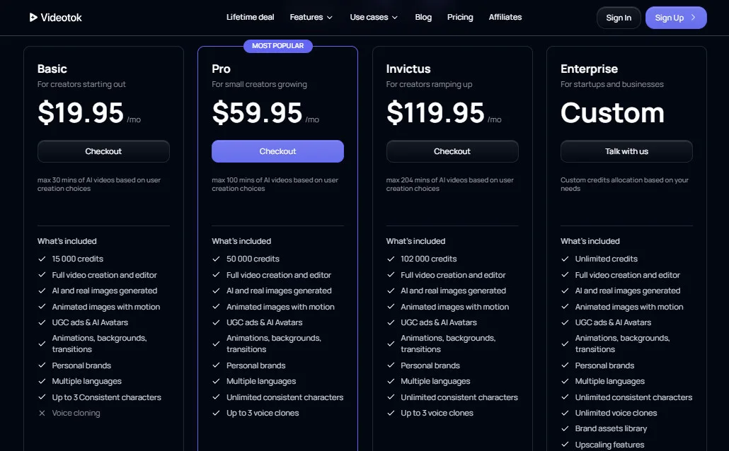 Videotok AI Pricing Plans | Best Free AI Tools Price Guide