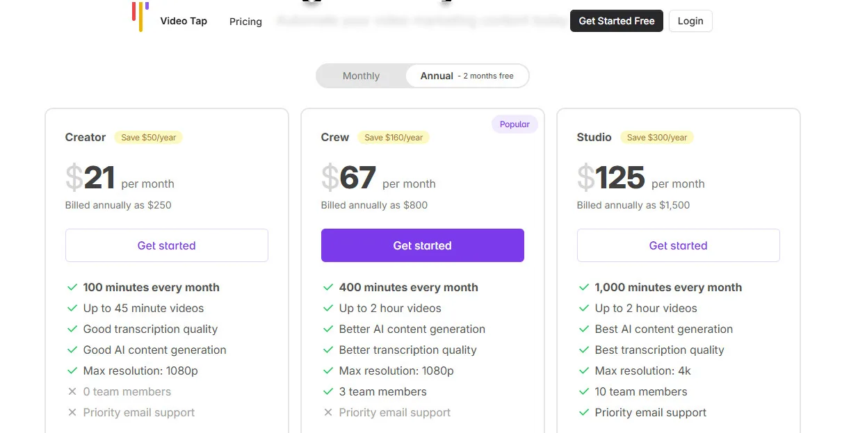 Video Tap AI Pricing Plans | Best Free AI Tools Price Guide