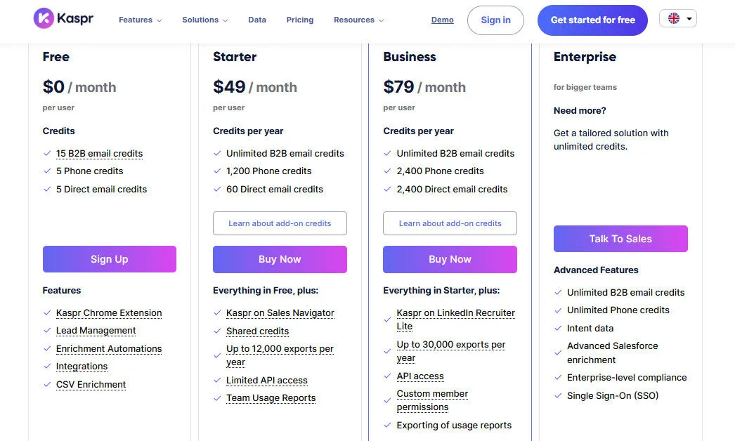 Kaspr Yearly Pricing Plans | Best Free AI Tools Price Guide