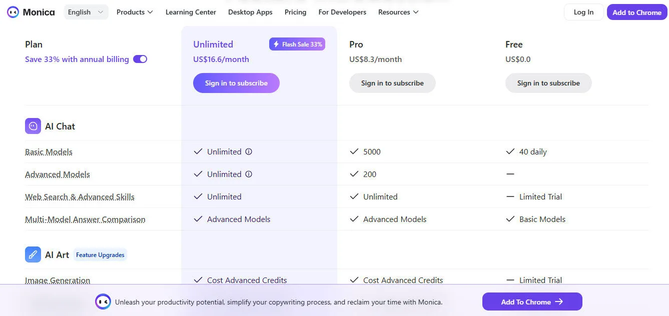 Monica AI Pricing Plans | Best Free AI Tools Price Guide