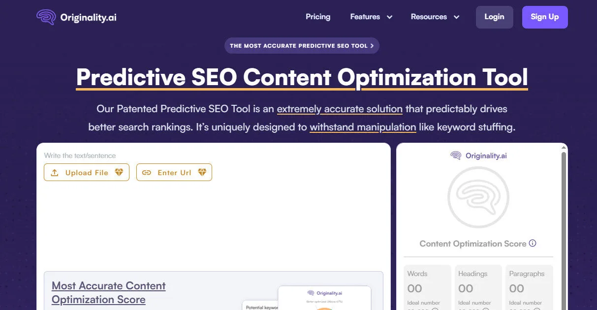 Originality AI Predictive SEO Content Optimization Feature Platform Overview | Best Free AI Tools Team Review