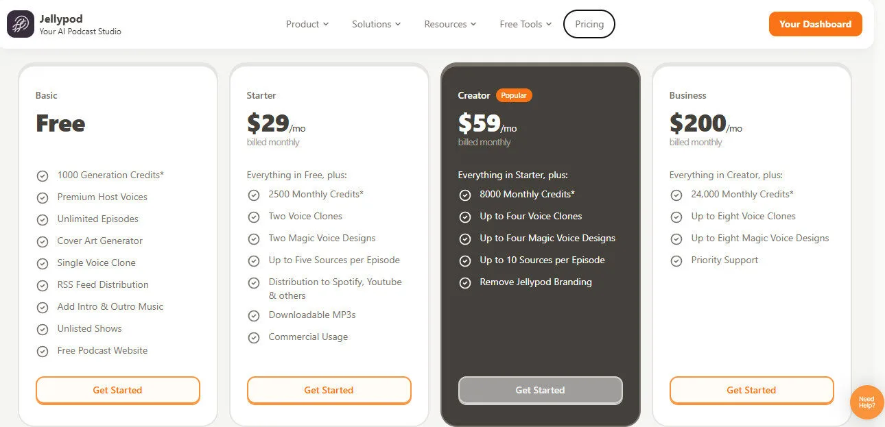 Jellypod AI Monthly Pricing Plans | Best Free AI Tools Price Guide