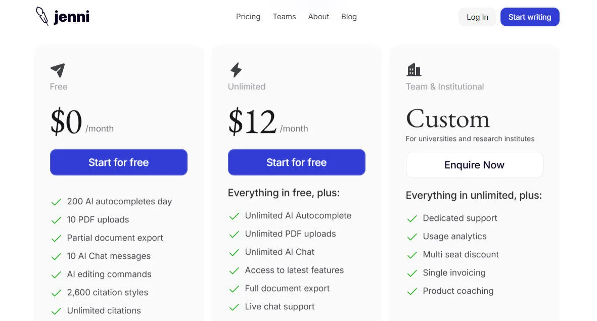 Jenni AI Yearly Pricing Plans | Best Free AI Tools Price Guide