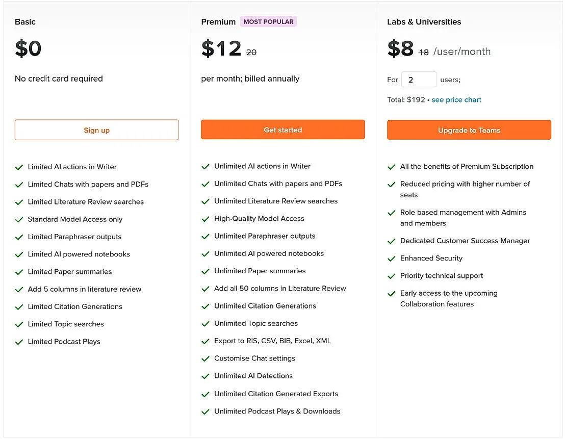 Scispace Pricing Plan Screenshot by bestfreeaitools team