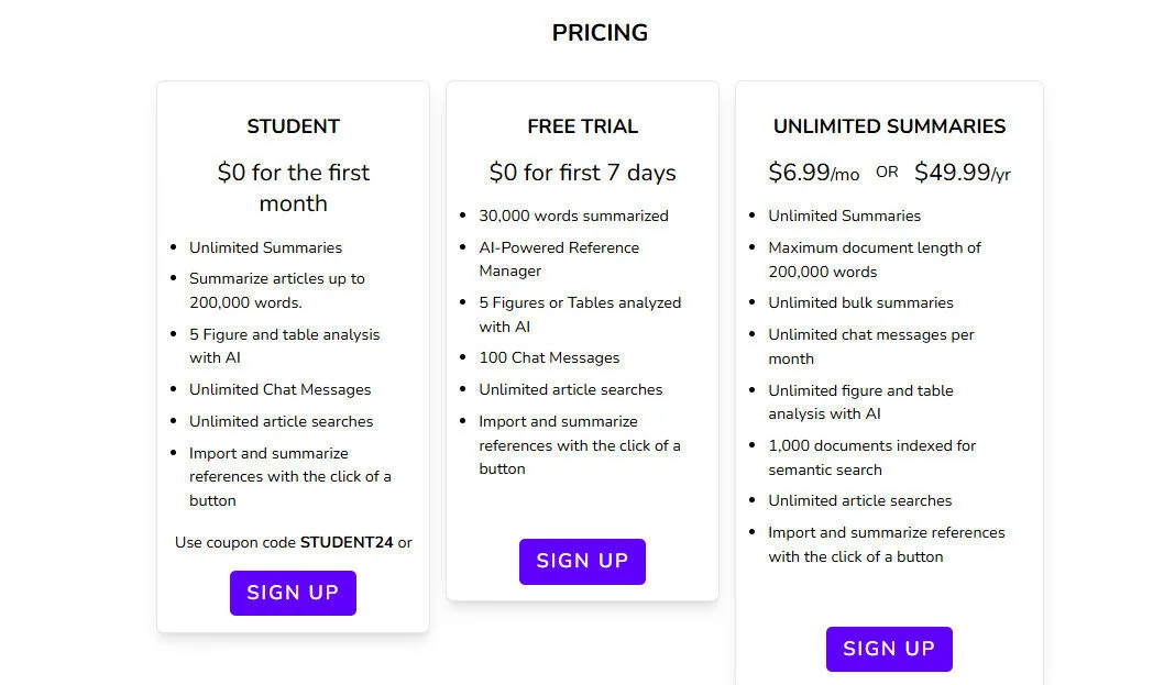 SciSummary Pricing Plans | Best Free AI Tools Price Guide