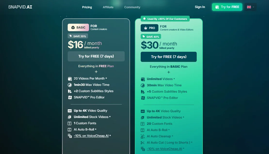 Snapvid AI Pricing Plans | Best Free AI Tools Price Guide