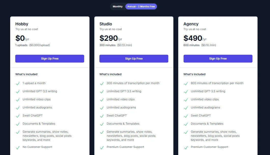 Swell AI Annual Pricing Plans | Best Free AI Tools Price Guide