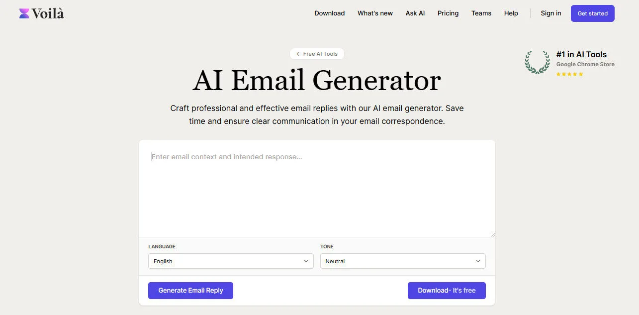 Voila AI Email Generator Feature Platform Overview | Best Free AI Tools Team Review