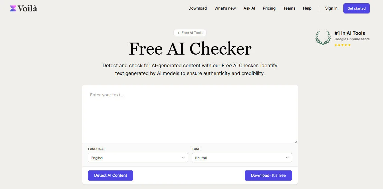 Voila AI Free AI Checker Feature Platform Overview | Best Free AI Tools Team Review