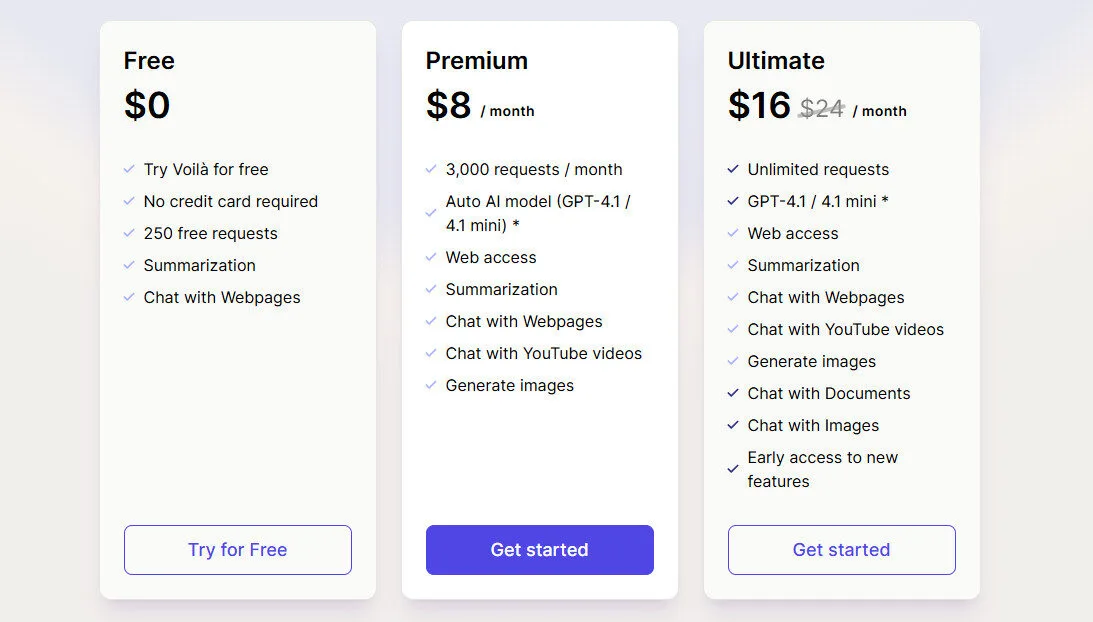 Voila AI Monthly Pricing Plans | Best Free AI Tools Price Guide