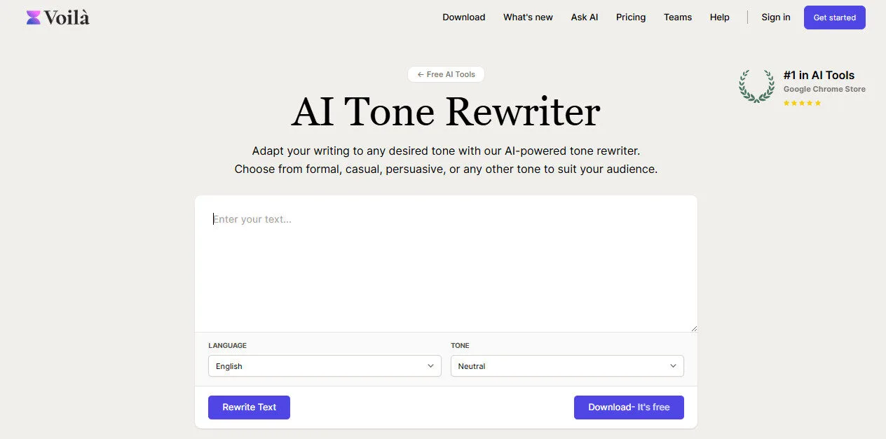 Voila AI Tone Rewriter Feature Platform Overview | Best Free AI Tools Team Review