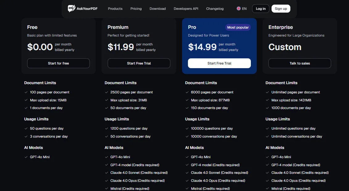 AskYourPdf Yearly Pricing Plans | Best Free AI Tools Price Guide