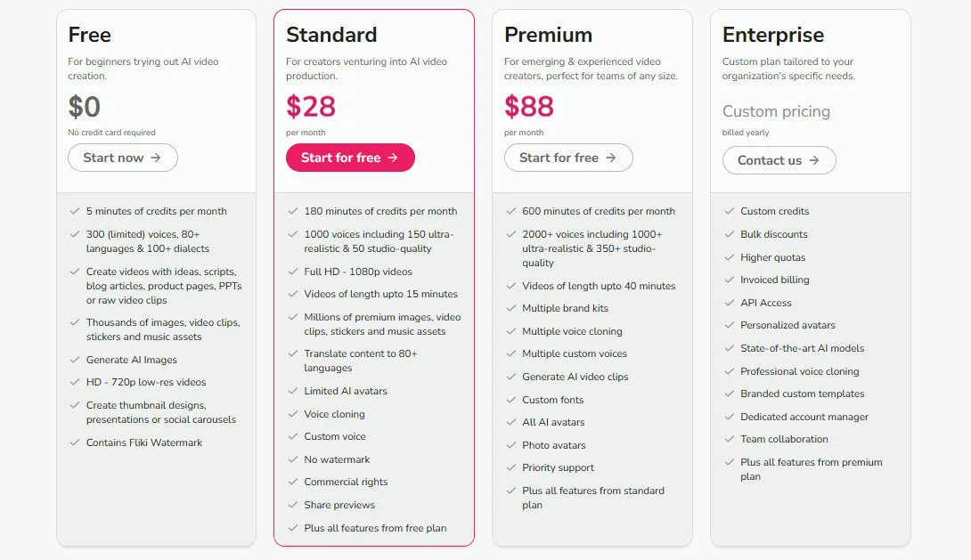 Fliki AI Monthly Pricing Plans | Best Free AI Tools Price Guide