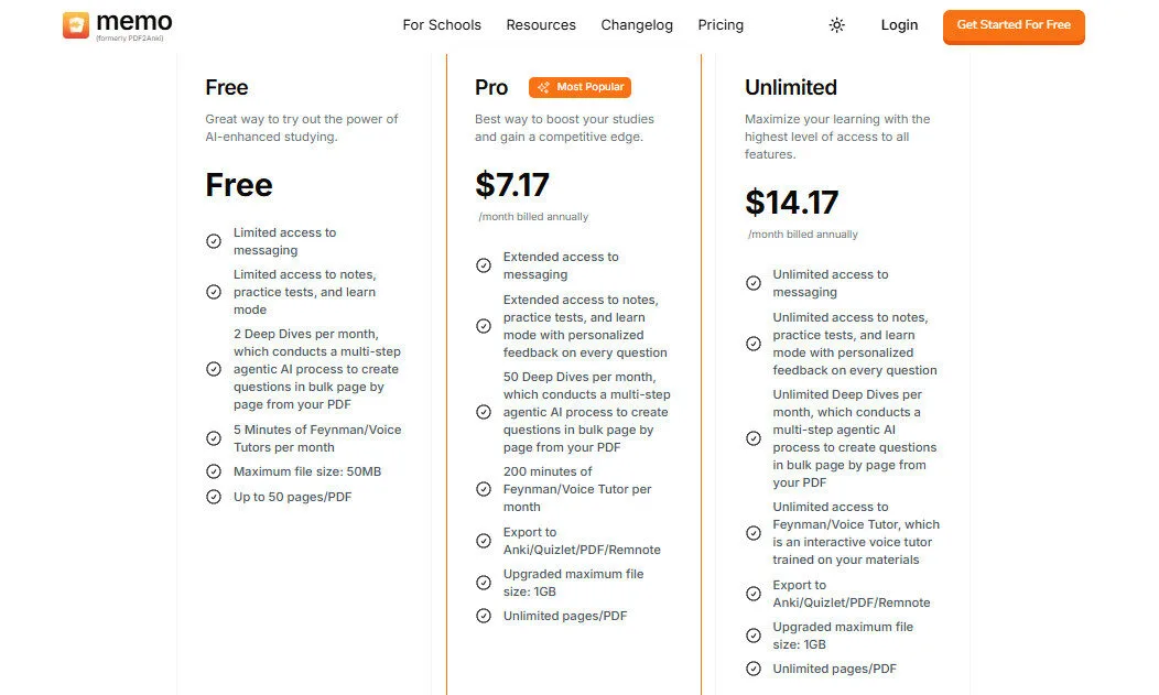 Memo AI Yearly Pricing Plans | Best Free AI Tools Price Guide