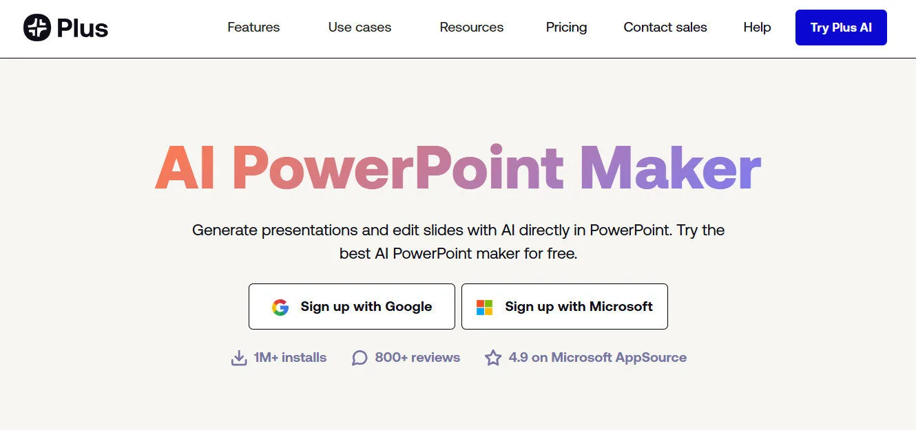 Plus AI PowerPoint Maker AI Features Platform Overview | Best Free AI Tools Team Review