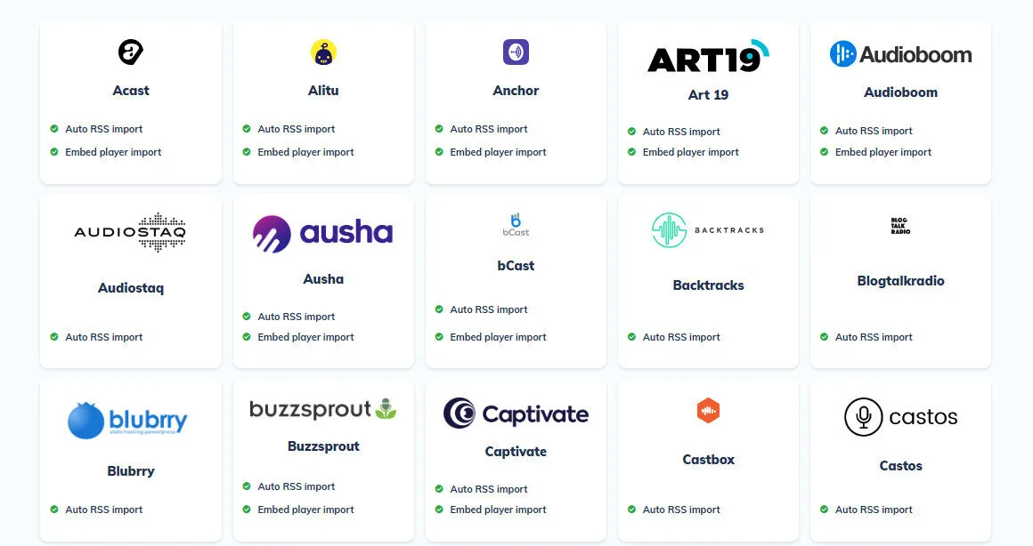 Podcastpage Integrations with RSS Feed and Podcast Features Platform Overview | Best Free AI Tools Team Review