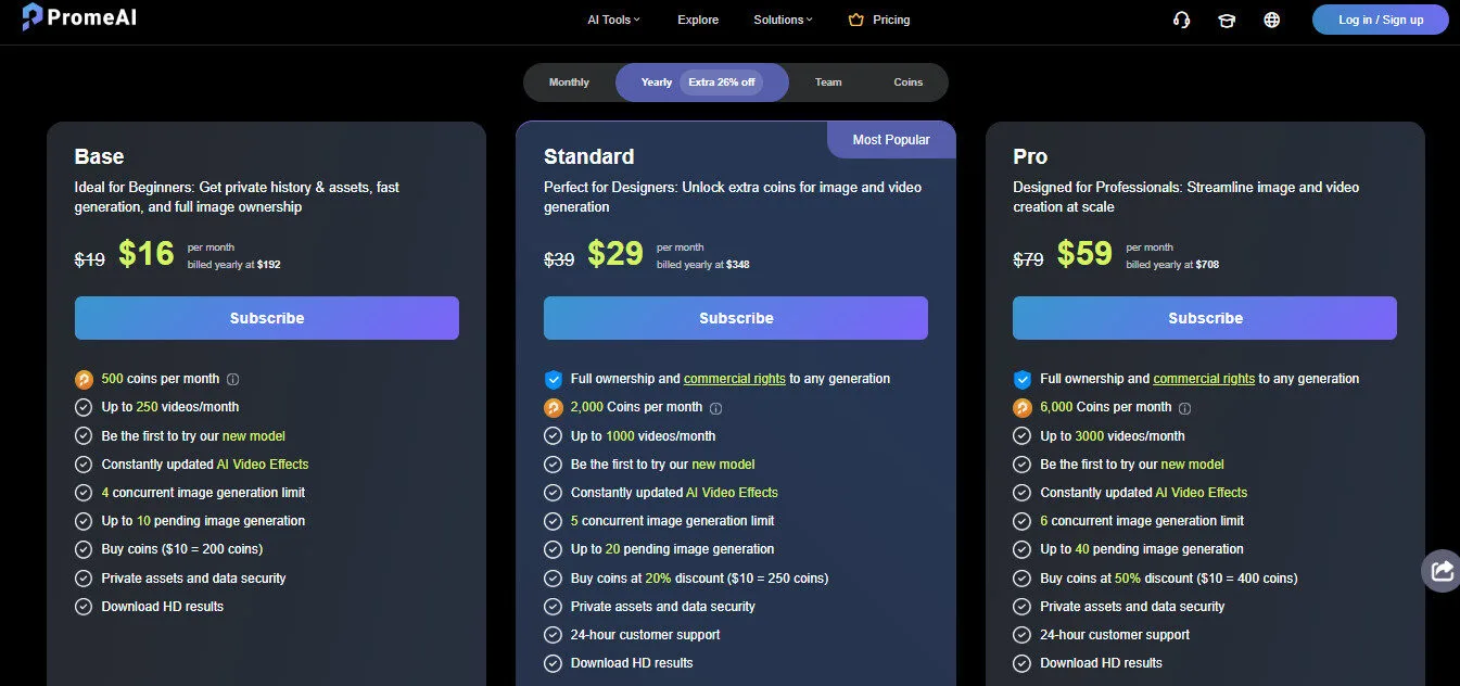 PromeAI Yearly Pricing Plans | Best Free AI Tools Price Guide