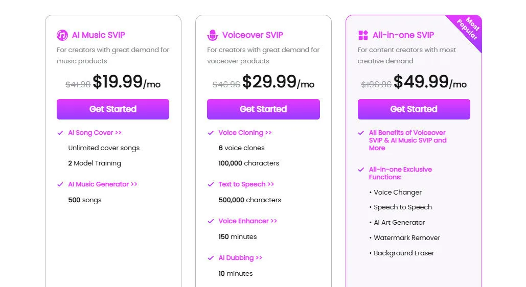 Topmediai Pricing Plans | Best Free AI Tools Price Guide