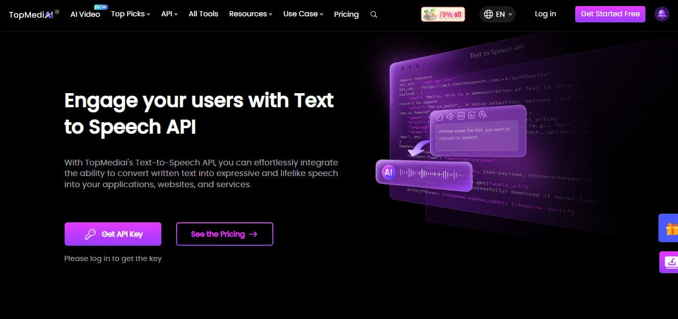 Topmediai AI Text to Speech AI API Features Platform Overview | Best Free AI Tools Team Review