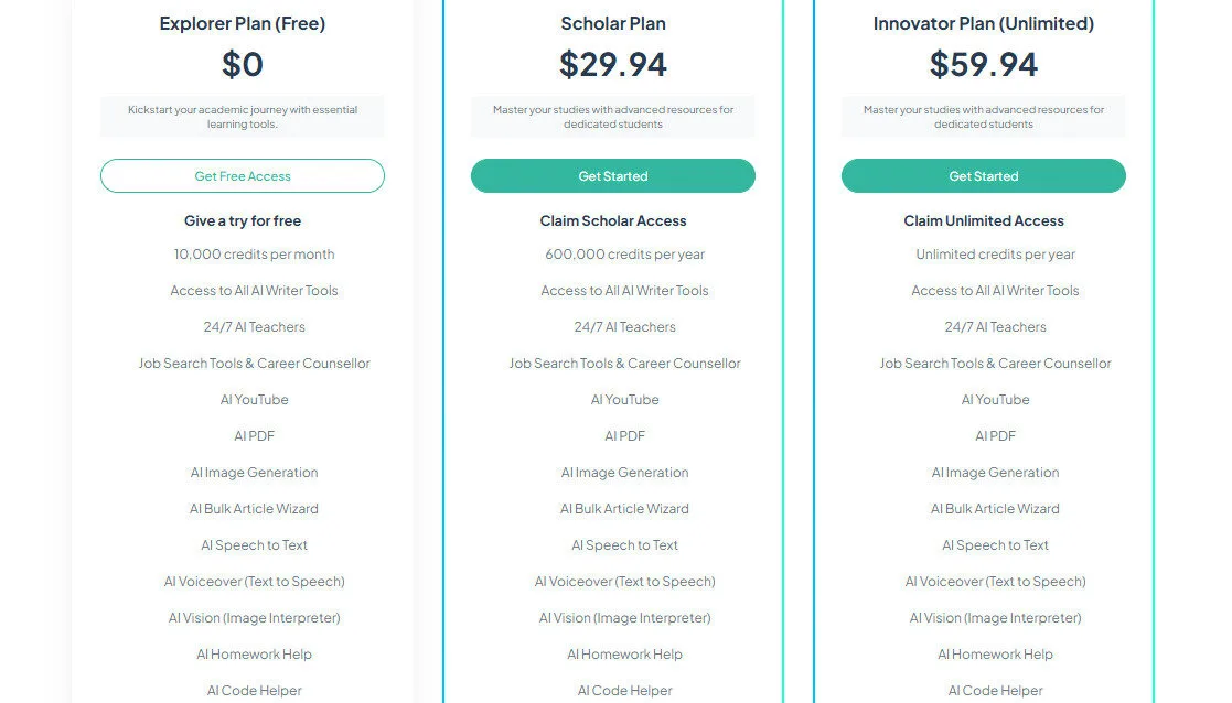 StudentAI Yearly Pricing Plans | Best Free AI Tools Price Guide