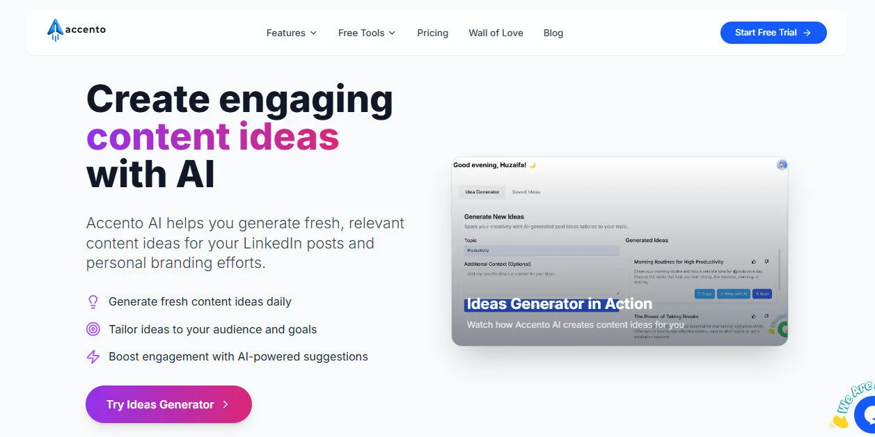 Accento AI Content Ideas with AI Features Platform Overview | Best Free AI Tools Team Review