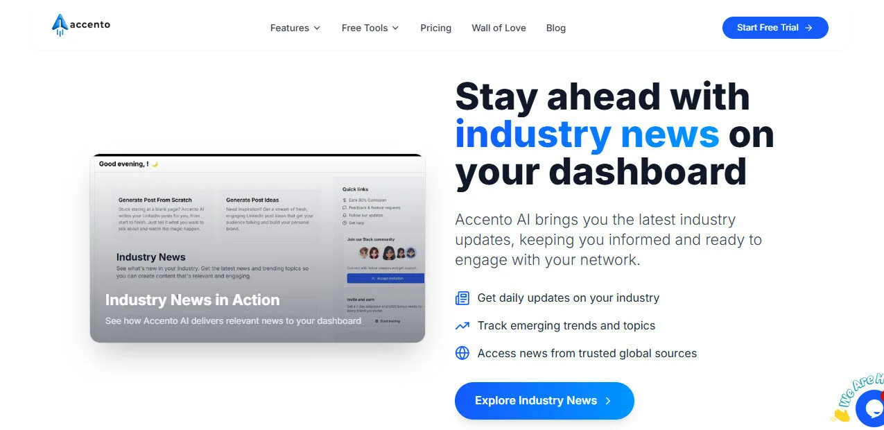 Accento AI Industry News On Your Dashboard with AI Features Platform Overview | Best Free AI Tools Team Review