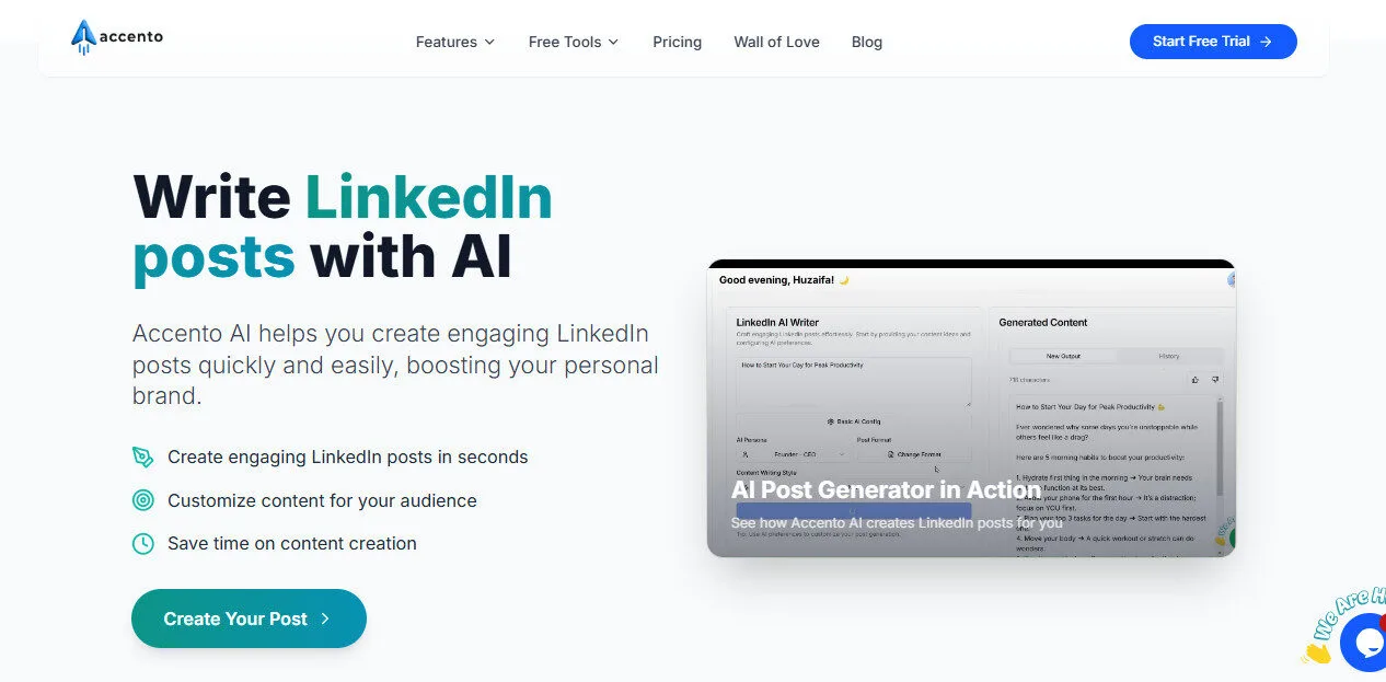 Accento AI Linkedin Post Generator with AI Features Platform Overview | Best Free AI Tools Team Review