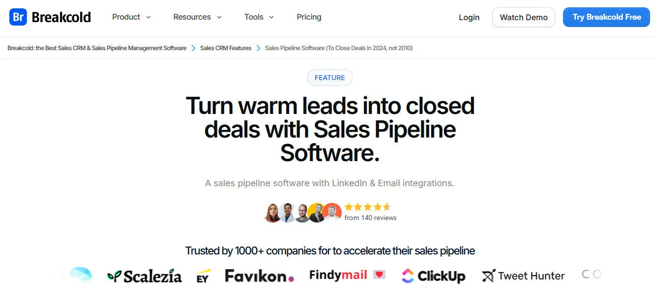 Breakcold Linkedin and Email Sales Leads Pipeline Software AI Features Platform Overview | Best Free AI Tools Team Review