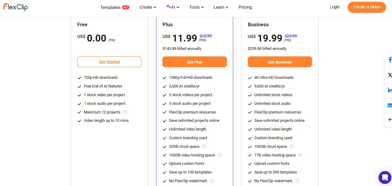 Flexclip Yearly Pricing Plans | Best Free AI Tools Price Guide