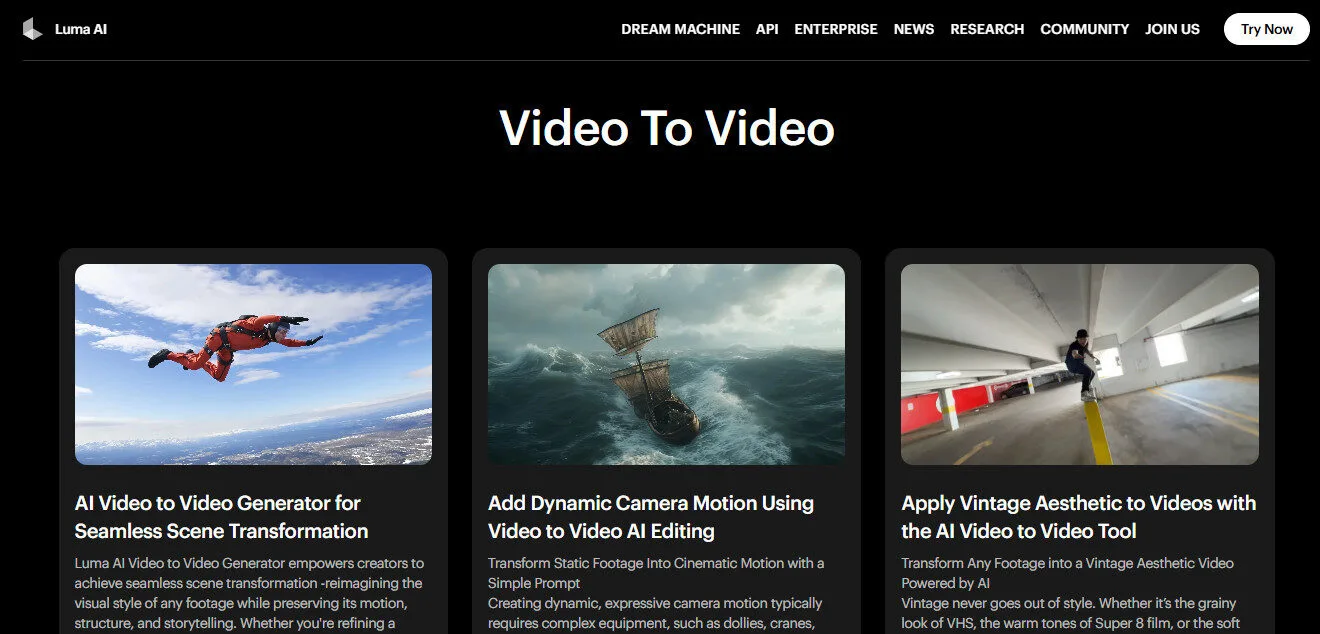 Lumalabs AI Video to Video Generators AI Features Platform Overview | Best Free AI Tools Team Review