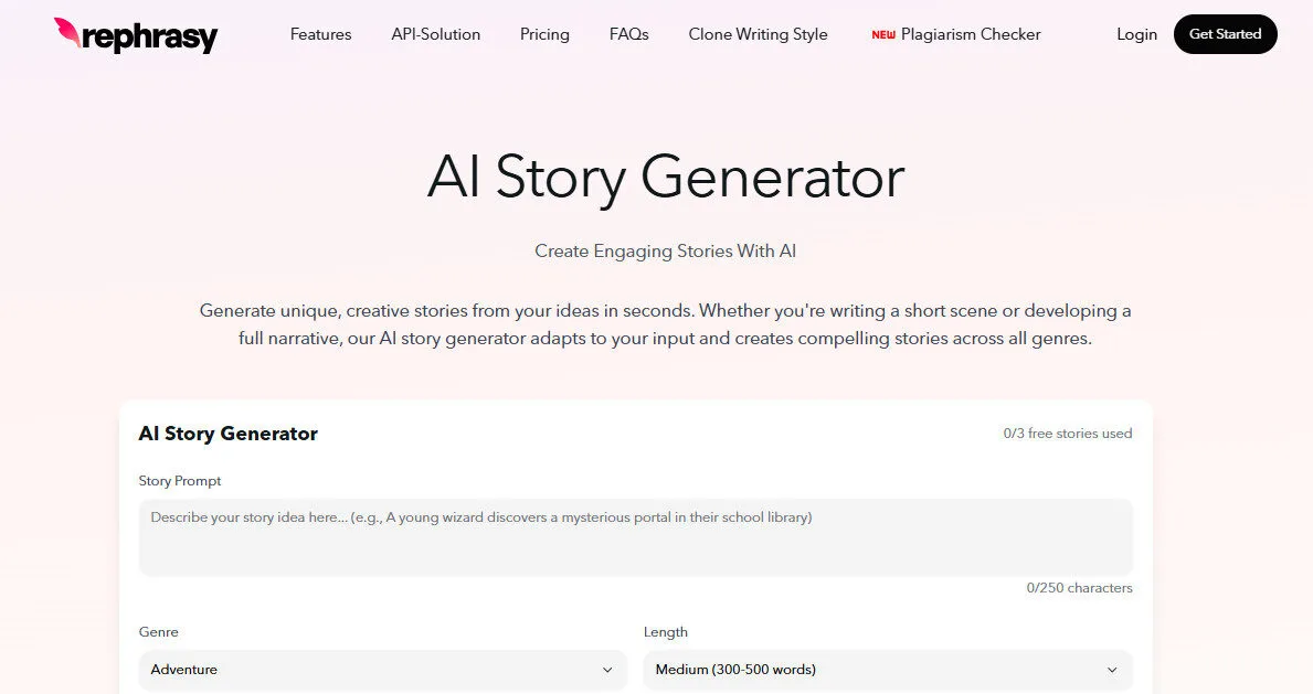 Rephrasy AI Story Generator with AI Features Platform Overview | Best Free AI Tools Team Review