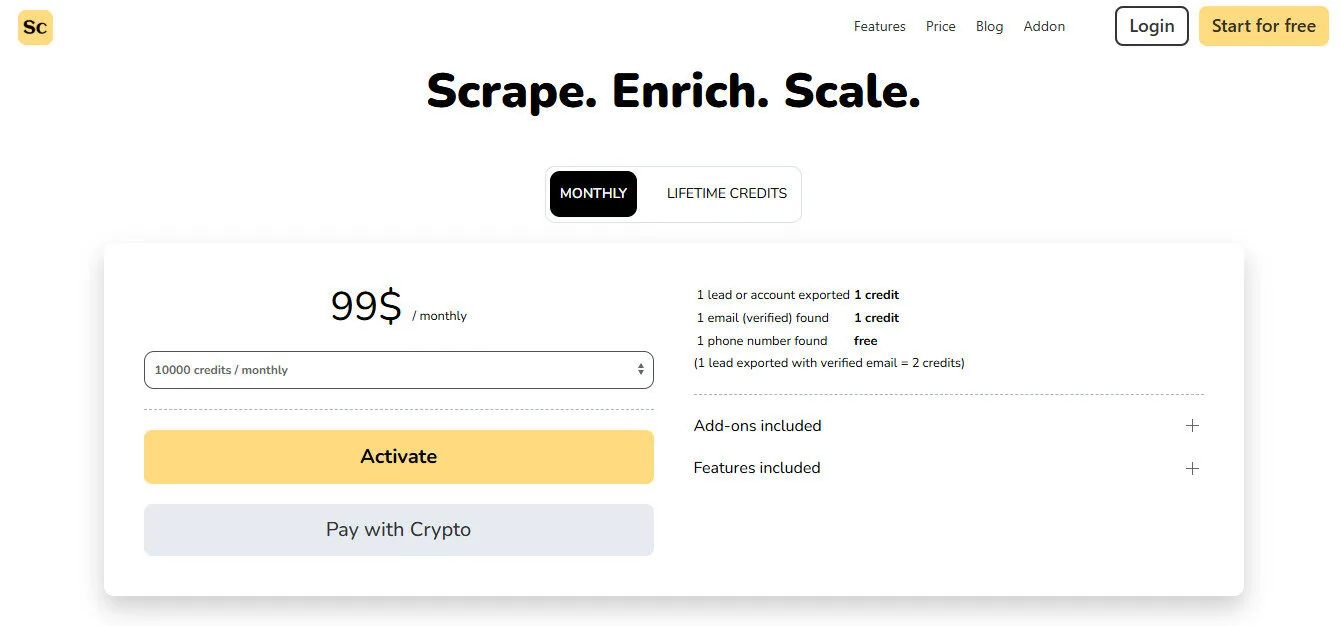 Scrupp Pricing Plan Table Screenshot by bestfreeaitools team