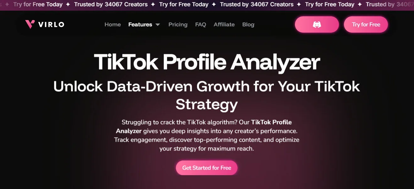Virlo AI Tiktok Profile Analyzer AI Features Platform Overview | Best Free AI Tools Team Review