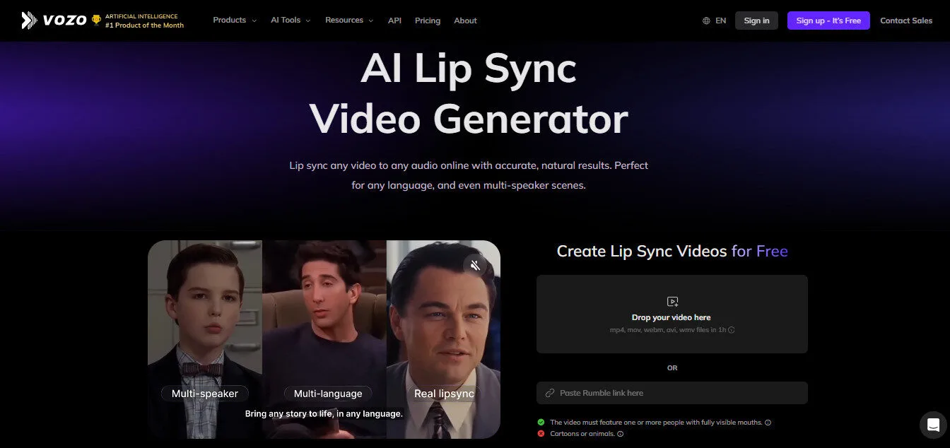 Vozo AI Lip Sync Video Generator AI Features Platform Overview | Best Free AI Tools Team Review