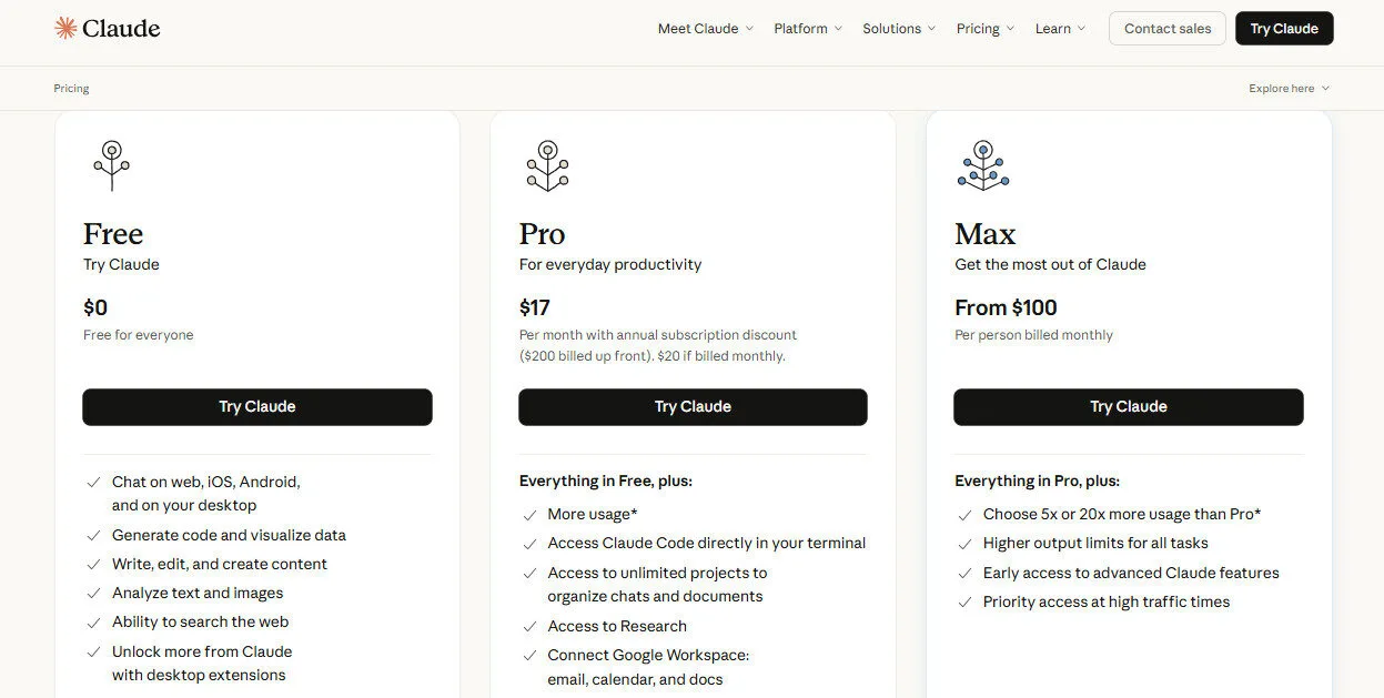 Claude Pricing Plan Screenshot by bestfreeaitools team