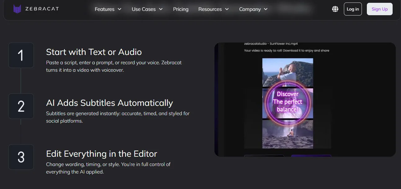 Zebracat AI Auto Subtitle Generator with AI Features Platform Overview | Best Free AI Tools Team Review